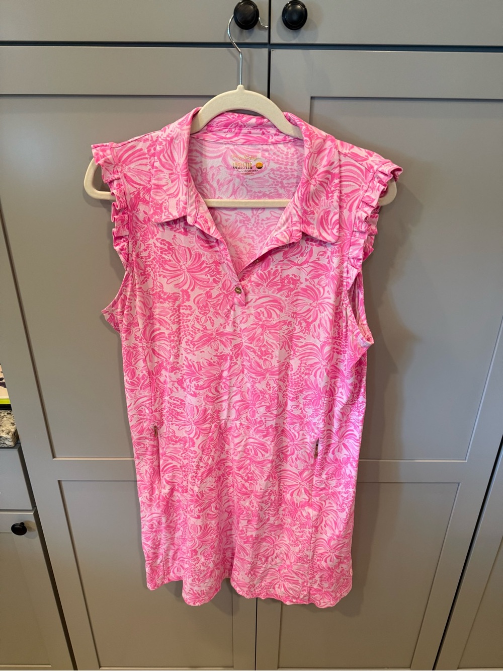 Lilly Pulitzer Pink Floral Sleeveless Collared Golf /Athletic Dress